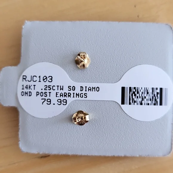 Diamond Princess Cut 14K Yellow Gold Stud Earrings - Picture 6 of 9